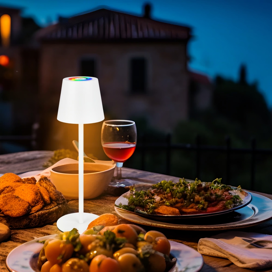 Briloner 7517016 - LED RGBW, fényerőszabályozható, újratölthető kültéri asztali lámpa CILANO LED/3W/5V IP44 2000 mAh fehér