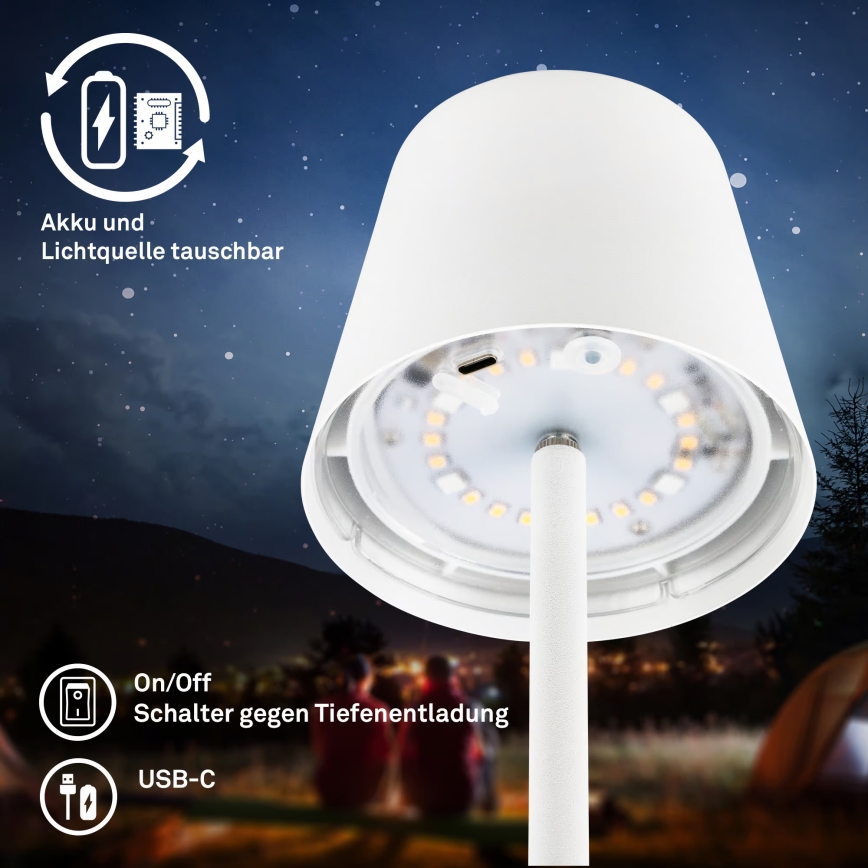 Briloner 7517016 - LED RGBW, fényerőszabályozható, újratölthető kültéri asztali lámpa CILANO LED/3W/5V IP44 2000 mAh fehér