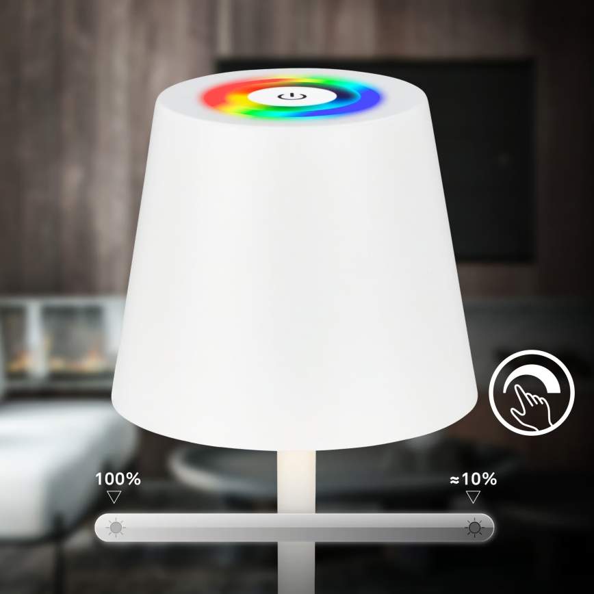 Briloner 7517016 - LED RGBW, fényerőszabályozható, újratölthető kültéri asztali lámpa CILANO LED/3W/5V IP44 2000 mAh fehér