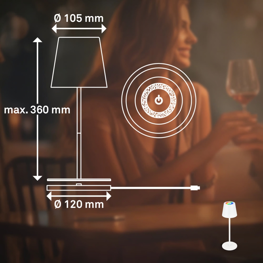 Briloner 7517016 - LED RGBW, fényerőszabályozható, újratölthető kültéri asztali lámpa CILANO LED/3W/5V IP44 2000 mAh fehér