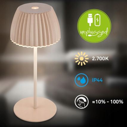 Briloner 7552-011 - MINI LED kültéri asztali lámpa, dimmelhető, érintésvezérlésű, újratölthető, 1,5W/5V IP44 1800 mAh bézs