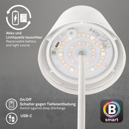 Briloner 7559016 - COLORIS LED RGB dimmelhető, újratölthető kültéri asztali lámpa LED/3,5W/5V IP44 2000 mAh, Wi‑Fi, Tuya-kompatibilis