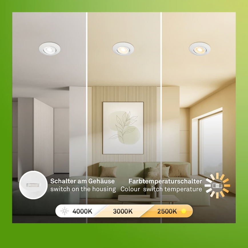 Briloner 7586036 - 3 darabos LED szett: fürdőszobai süllyesztett mennyezeti lámpatest KLIRA LED/4,9W/230V 2500/3000/4000K IP23 fehér