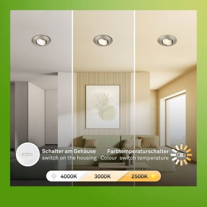 Briloner 7587032 - 3 darabos szett KLIRA LED/4,9W/230V beépíthető fürdőszobai mennyezeti lámpatest, fényerőszabályozható, 2500/3000/4000K, IP23, matt króm