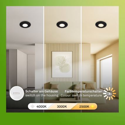 Briloner 7588035 - SZETT 3x LED fürdőszobai süllyesztett lámpa KLIRA LED/4,9W/230V 2500/3000/4000K IP44 fekete