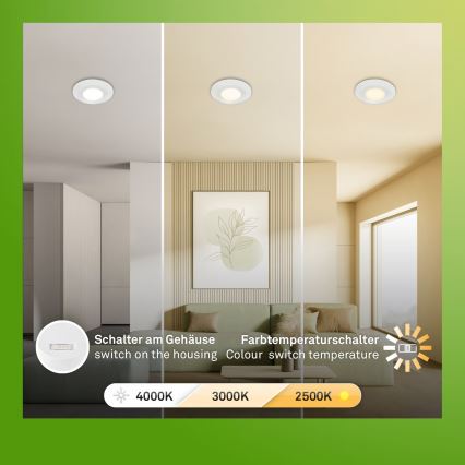 Briloner 7588036 - 3 darabos szett KLIRA LED fürdőszobai beépíthető mennyezeti lámpatest LED/4,9W/230V 2500/3000/4000K IP44 fehér