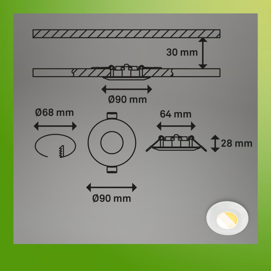 Briloner 7588036 - 3 darabos szett KLIRA LED fürdőszobai beépíthető mennyezeti lámpatest LED/4,9W/230V 2500/3000/4000K IP44 fehér