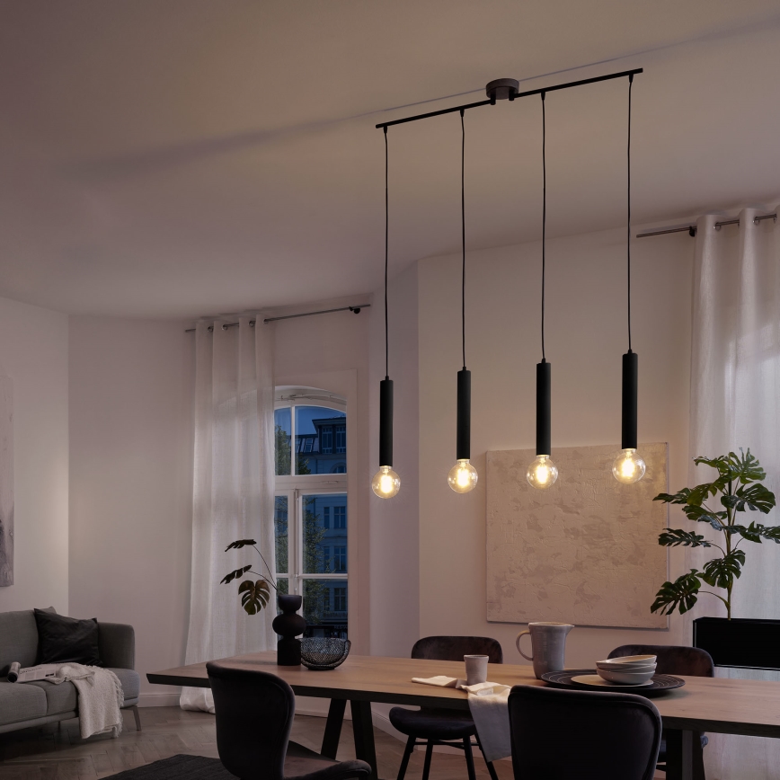 Briloner - Csillár zsinóron LONGA 4xE27/60W/230V fekete