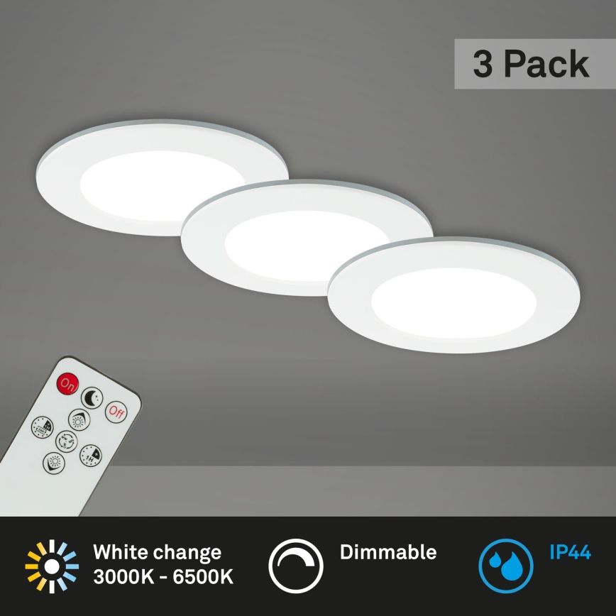 Briloner - KÉSZLET 3x LED Dimmelhető fürdőszobai beépíthető lámpa LED/4,8W/230V 3000-6500K IP44 + távirányítás
