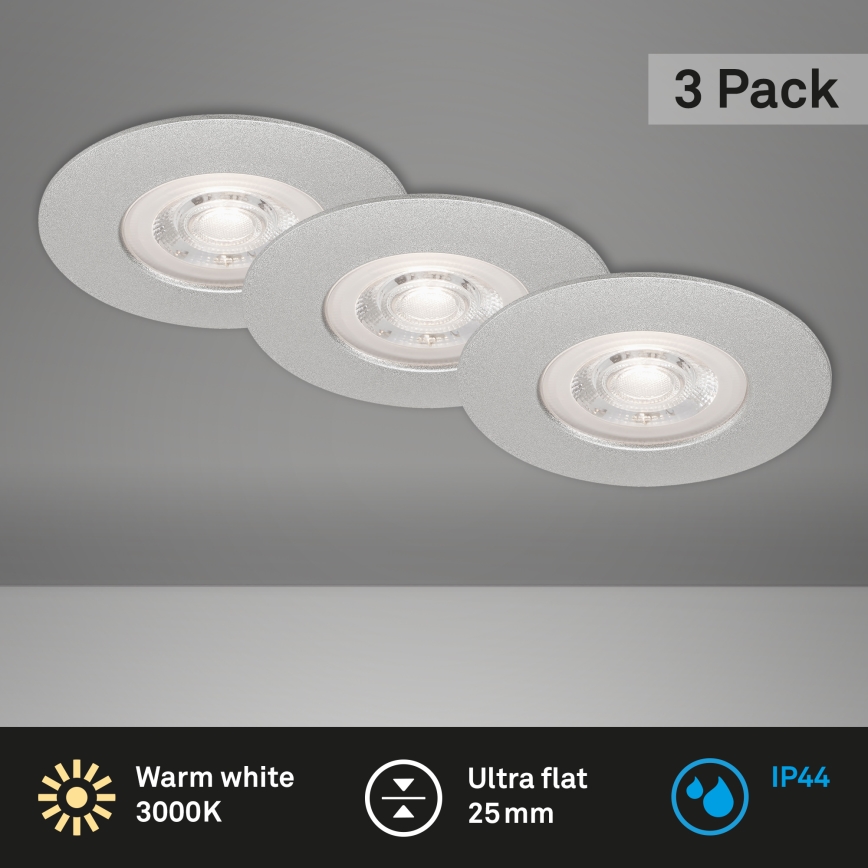 Briloner- KÉSZLET 3x LED Fürdőszobai beépíthető lámpa LED/4,9W/230V IP44 ezüst