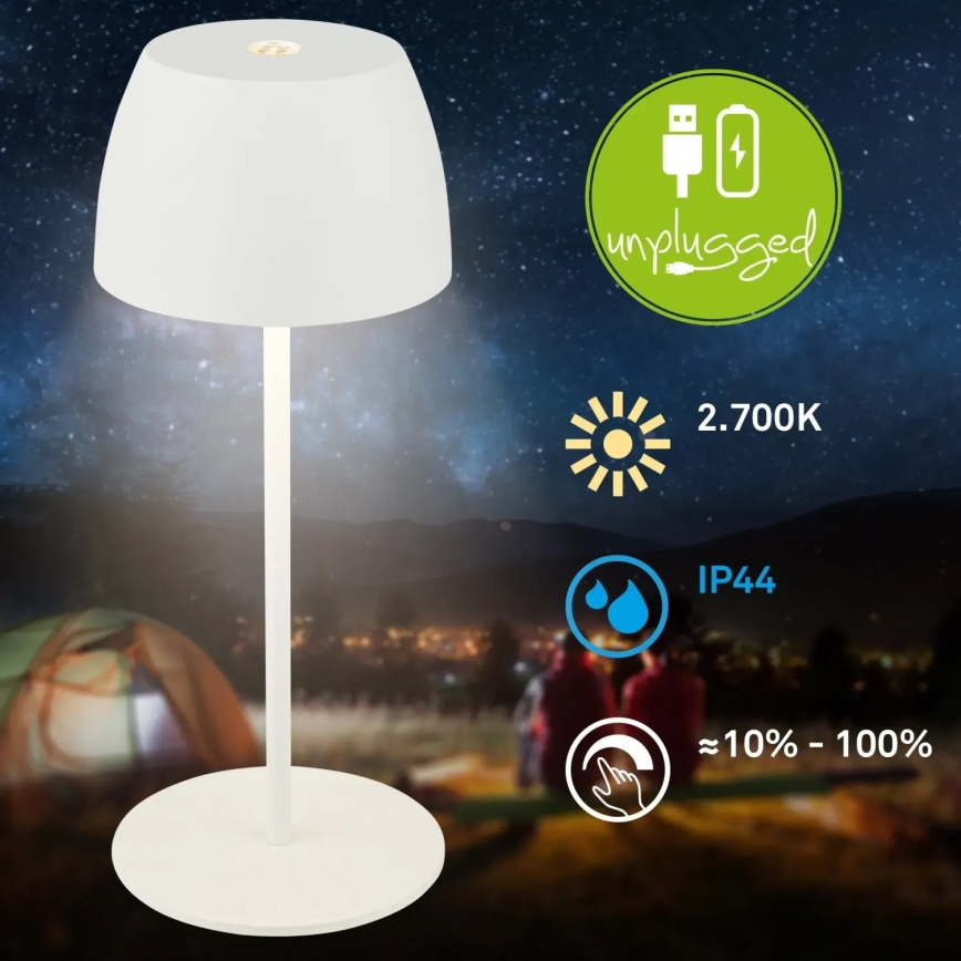 Briloner - LED dimmelhető, újratölthető, érintésvezérelt MINI kültéri asztali lámpa LED/2,5W/5V IP44 1800 mAh fehér