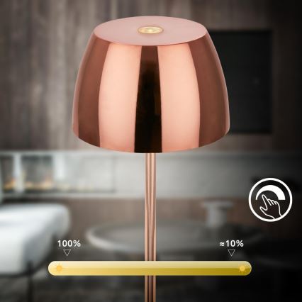 Briloner - LED Dimmelhető, újratölthető, érintésvezérlésű kültéri asztali lámpa MINI LED/2,5W/5V IP44 1800 mAh rézszínű