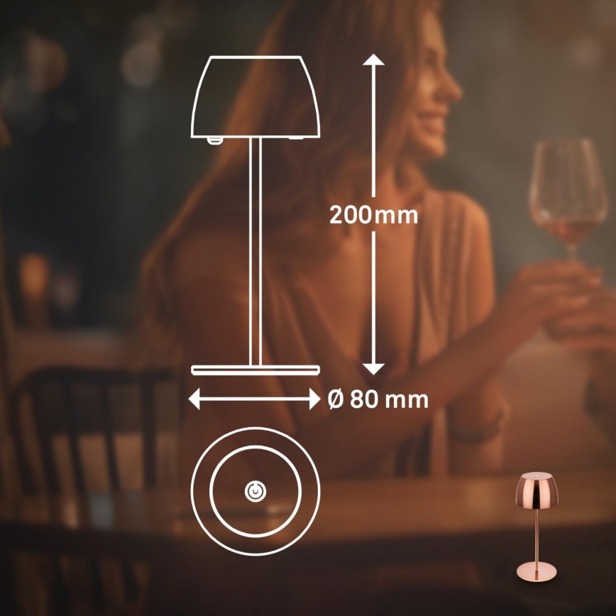 Briloner - LED Dimmelhető, újratölthető, érintésvezérlésű kültéri asztali lámpa MINI LED/2,5W/5V IP44 1800 mAh rézszínű