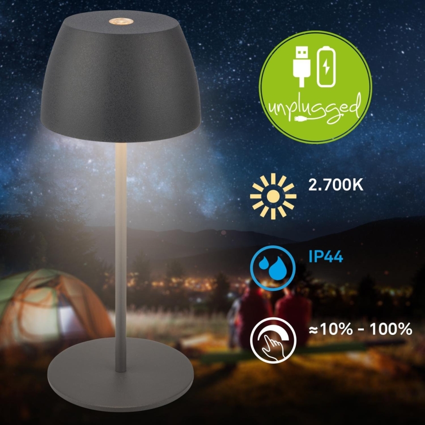 Briloner - LED Dimmelhető újratölthető érintésvezérelt kültéri asztali lámpa MINI LED/2,5W/5V IP44 1800 mAh antracit