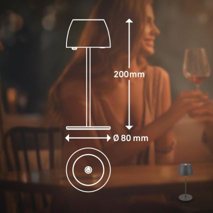 Briloner - LED Dimmelhető újratölthető érintésvezérelt kültéri asztali lámpa MINI LED/2,5W/5V IP44 1800 mAh antracit