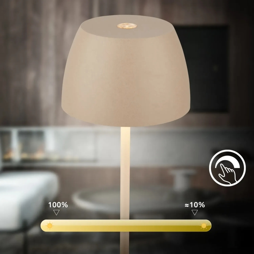 Briloner - LED, fényerőszabályozható, újratölthető, érintésvezérelt kültéri asztali lámpa MINI LED/2,5W/5V IP44 1800 mAh bézs