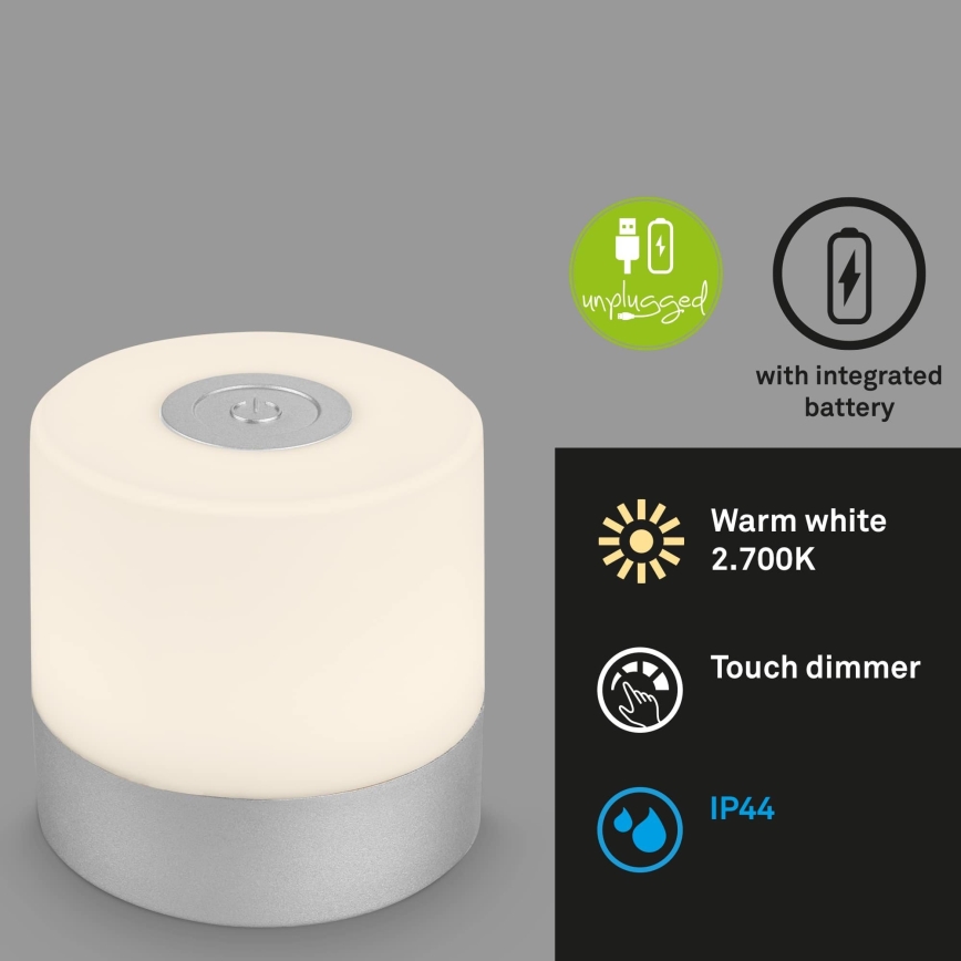 Briloner - LED dimmelhető újratölthető érintős kültéri asztali lámpa LED/2W/5V 2700K IP44 1200 mAh matt króm