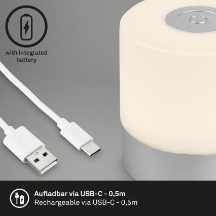 Briloner - LED dimmelhető újratölthető érintős kültéri asztali lámpa LED/2W/5V 2700K IP44 1200 mAh matt króm