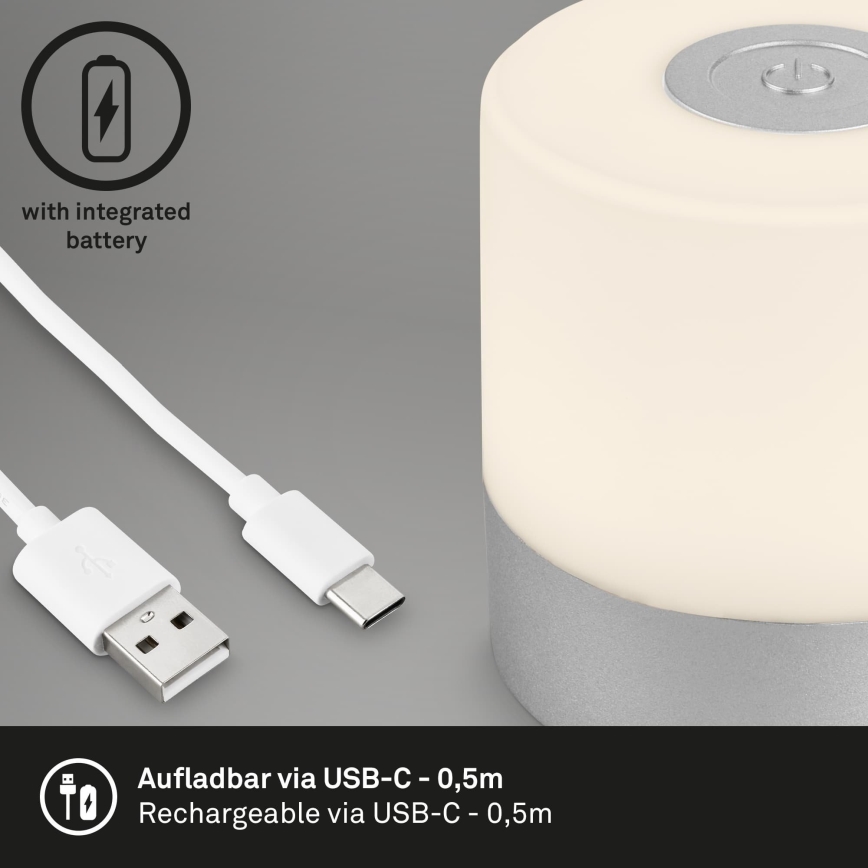 Briloner - LED dimmelhető újratölthető érintős kültéri asztali lámpa LED/2W/5V 2700K IP44 1200 mAh matt króm