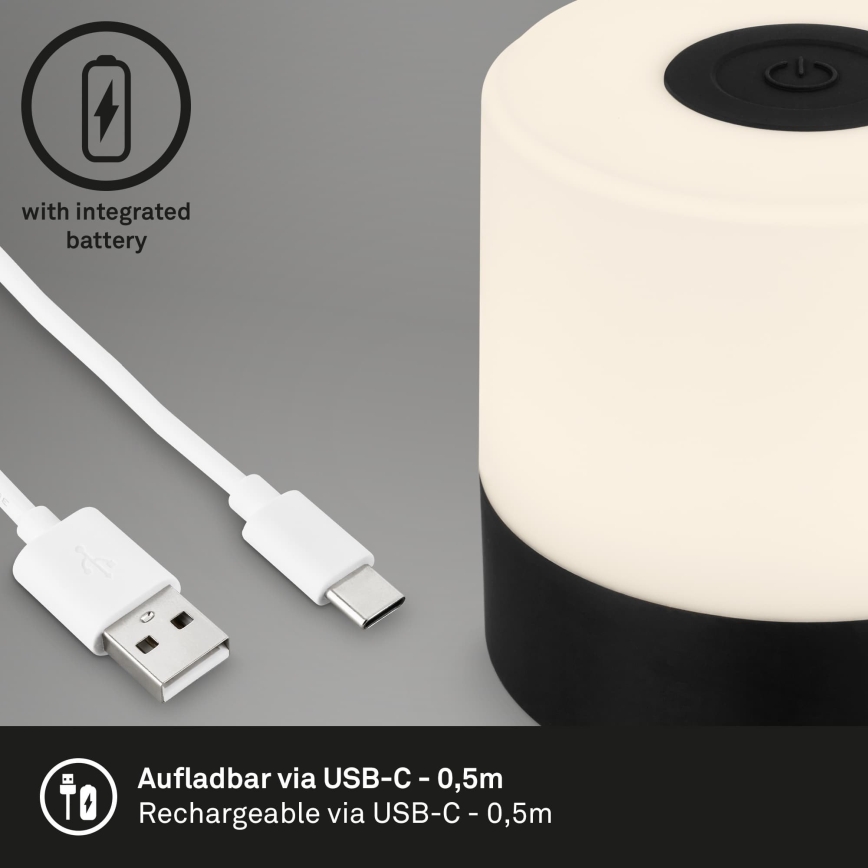 Briloner - LED, fényerőszabályozható, újratölthető, érintésvezérelt kültéri asztali lámpa LED/2W/5V 2700K IP44 1200 mAh fekete