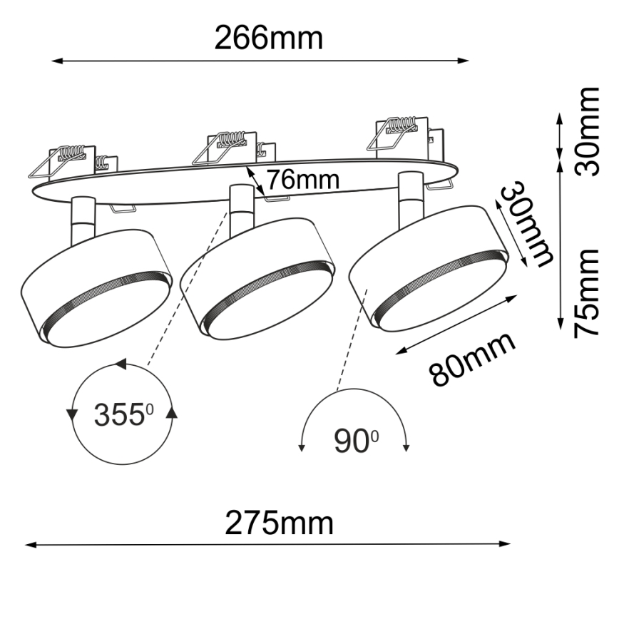 Brosline - Süllyesztett spotlámpa 3xGX53/9W/230V fekete