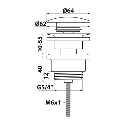 Bruckner - Mosdó lefolyó elfolyó nélkül CLICK-CLACK átm. 6,4 cm fényezett króm