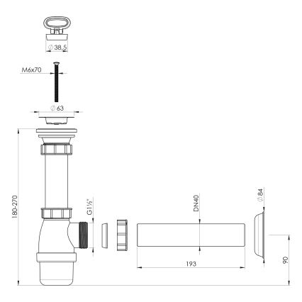 Bruckner - Mosdószifon szifonnal DN40 fehér/rozsdamentes