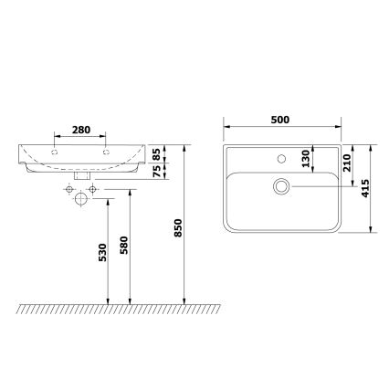 Bruckner - Beépíthető mosdó NEON 50x41,5 cm kerámia/fehér