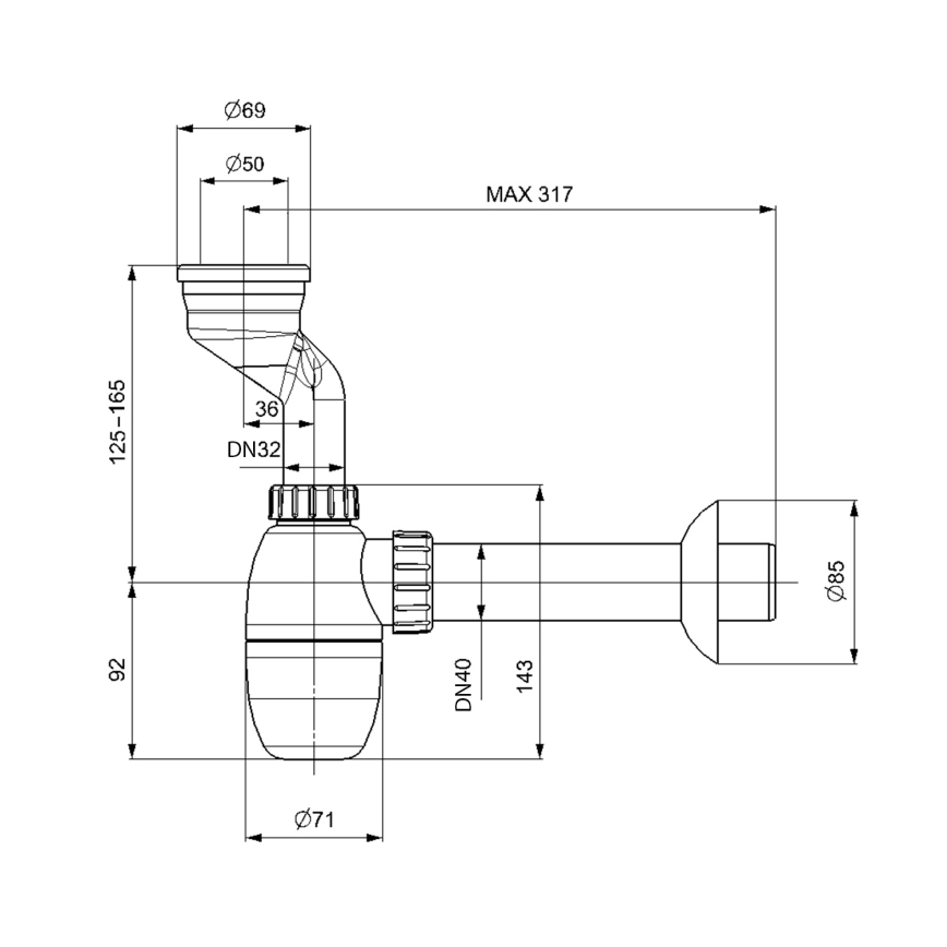 Bruckner - Piszoár szifon DN40 fehér