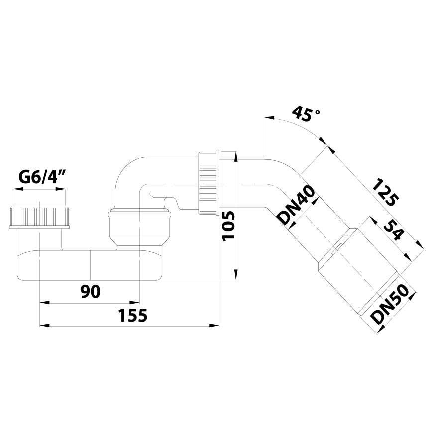 Bruckner - Szifon hollandi anyával és könyökkel DN40/50 fehér