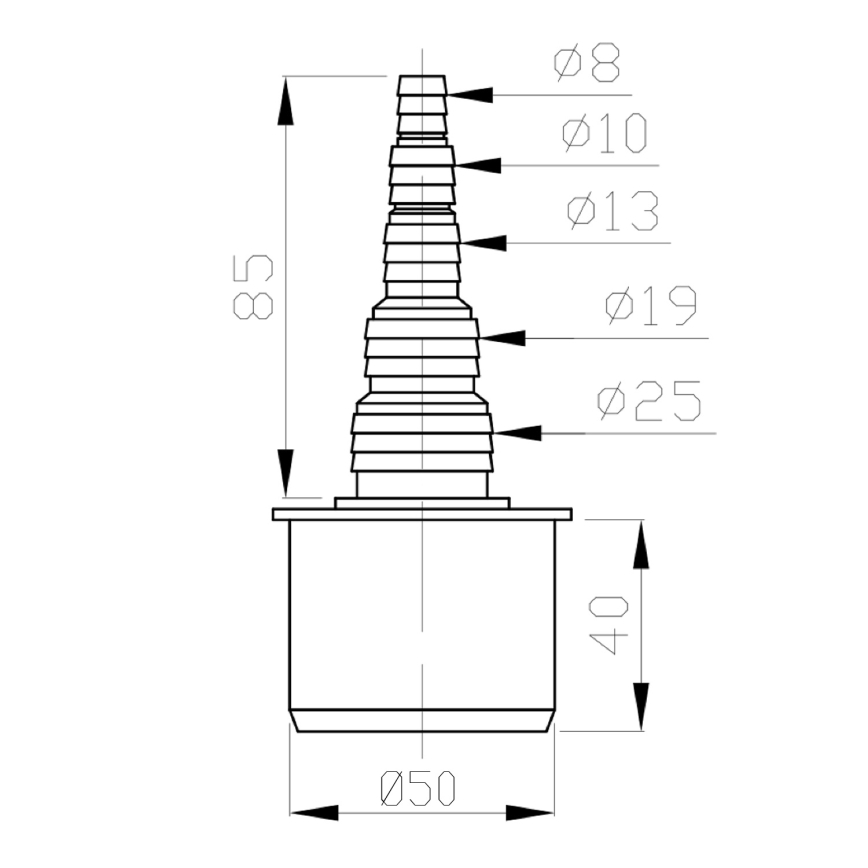 Bruckner - Tömlőcsatlakozó vég DN50 8-25 mm szürke