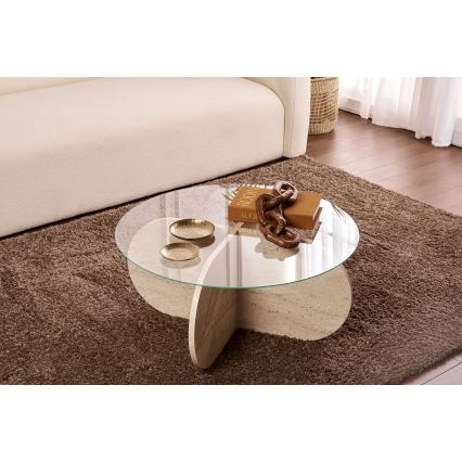 BUBBLE dohányzóasztal, átmérő 75 cm, bézs/átlátszó