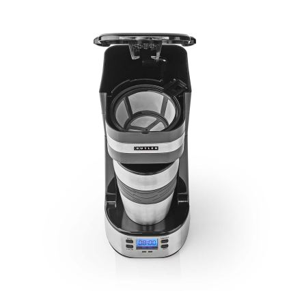 Butler - Egy csészés kávéfőző 0,4 l időzítővel és utazóbögrével 750W/230V rozsdamentes acél/fekete