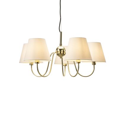 ByRydens - Kábelre függesztett LYNF csillár, 5x E14/8W/230V, sárgaréz/fehér