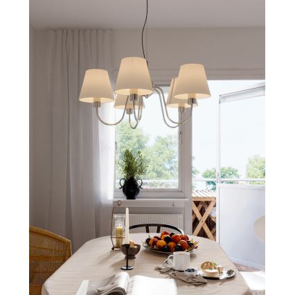 ByRydens - Kábelre függeszthető LYNF csillár 5xE14/8W/230V, fényes króm/fehér