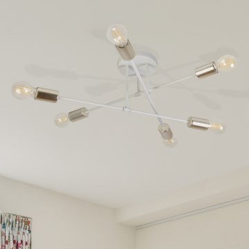 CAMBRIDGE felületre szerelhető csillár, 6×E27, 15 W, 230 V, sárgaréz/fehér