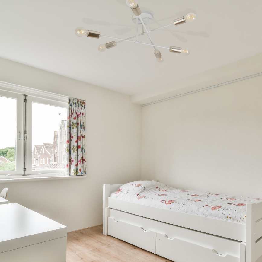 CAMBRIDGE felületre szerelhető csillár, 6×E27, 15 W, 230 V, sárgaréz/fehér