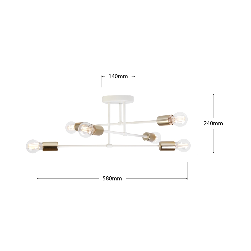 CAMBRIDGE felületre szerelhető csillár, 6×E27, 15 W, 230 V, sárgaréz/fehér