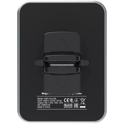 Canyon - Mágneses autós telefontartó Qi 5V vezeték nélküli töltési funkcióval, fekete, szögletes