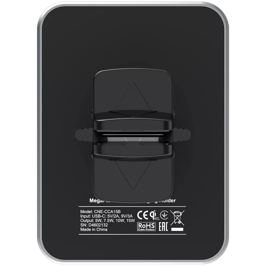 Canyon - Mágneses autós telefontartó Qi 5V vezeték nélküli töltési funkcióval, fekete, szögletes