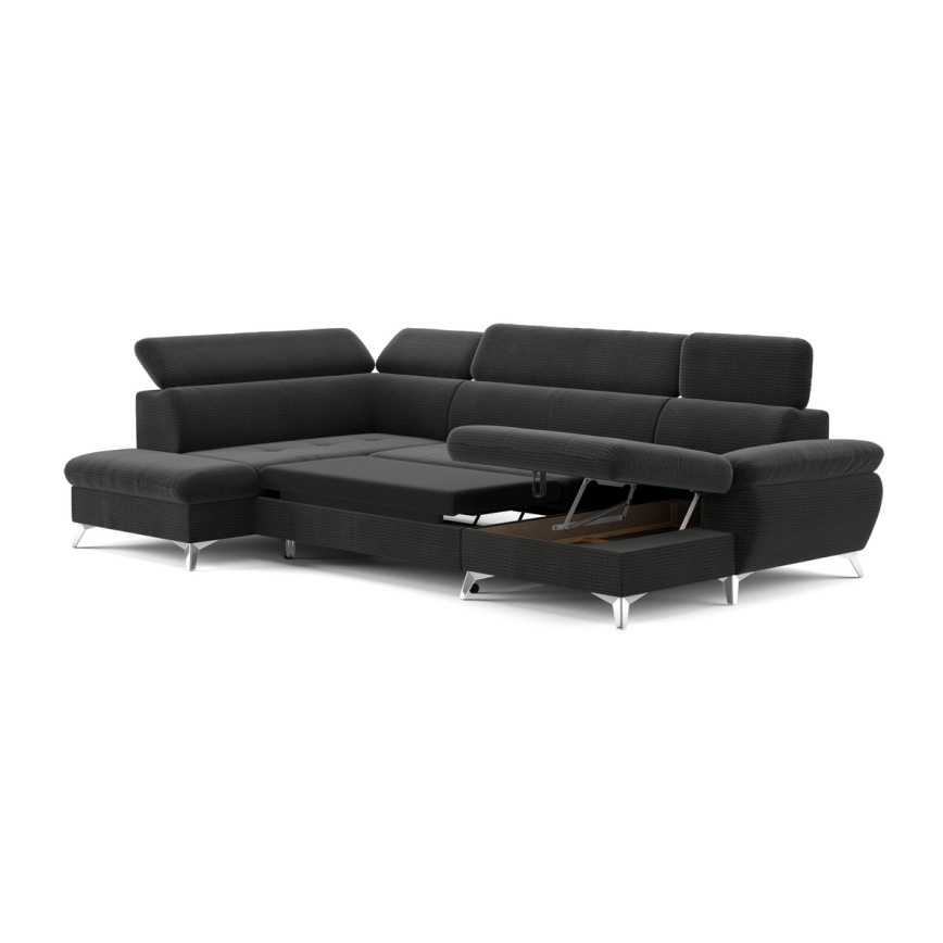 Kihajtható sarokkanapé tárolóhellyel U alakban CATANIA balos grafit