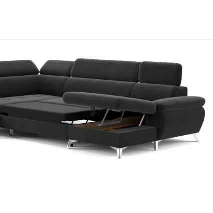 Kihajtható sarokkanapé tárolóhellyel U alakban CATANIA balos grafit