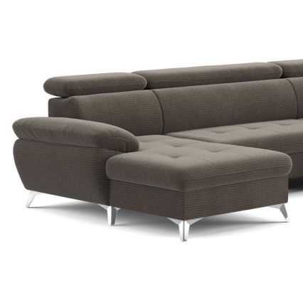 Kihúzható sarokkanapé tárolóhellyel U alakban CATANIA jobb oldali barna