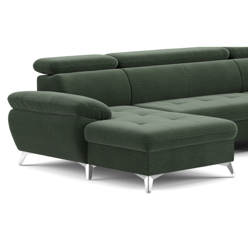 Kihajtható sarokkanapé tárolóhellyel U alakban CATANIA jobb oldali zöld