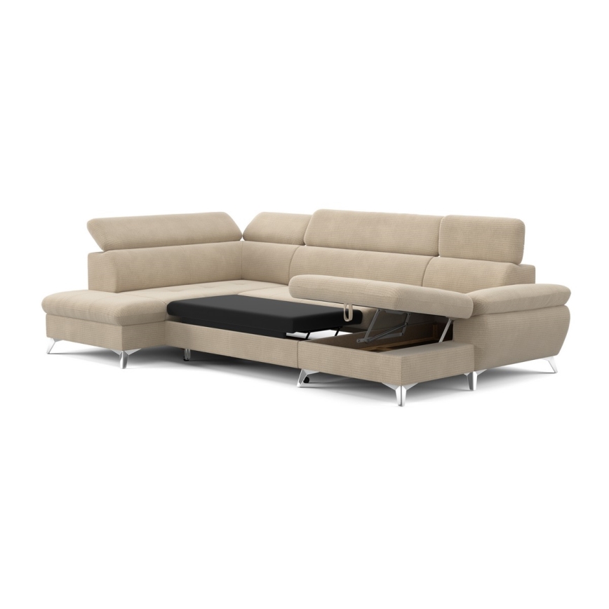 Kihajtható sarokkanapé tárolóhellyel U alakban CATANIA balos bézs