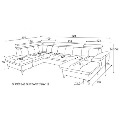 Kihajtható sarokkanapé tárolóhellyel U alakban CATANIA balos bézs