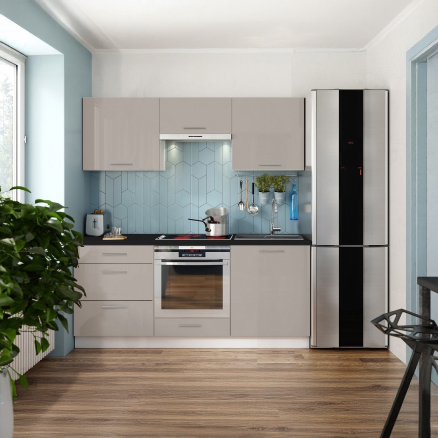 CELESTE 180 cm magasfényű, taupe színű konyhabútor