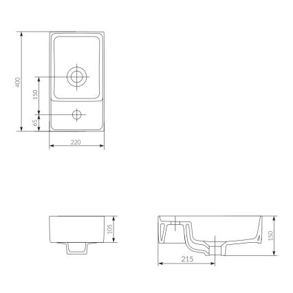 Cersanit K114-004 - CREA 22x40 cm-es mosdó kerámia/fényes fehér, pult alá szerelhető