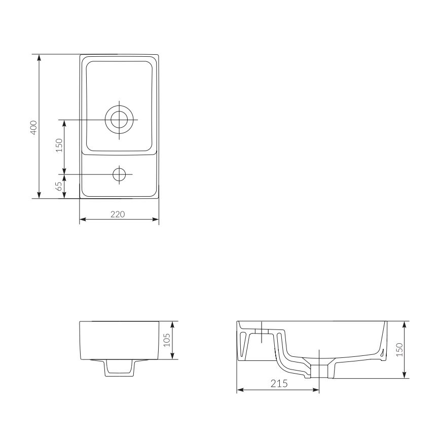 Cersanit K114-004 - CREA 22x40 cm-es mosdó kerámia/fényes fehér, pult alá szerelhető