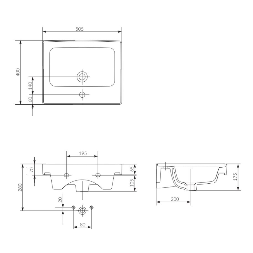 Cersanit K114-005 - CREA mosdó pultba építhető/falra szerelhető 40x50,5 cm kerámia/fényes fehér